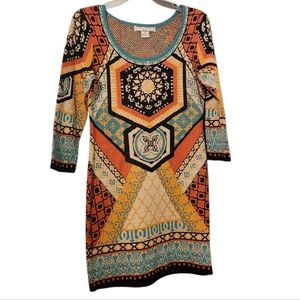 Flying Tomato Geometric Multicolor Knit Dress - M Tunic Boho Hippy